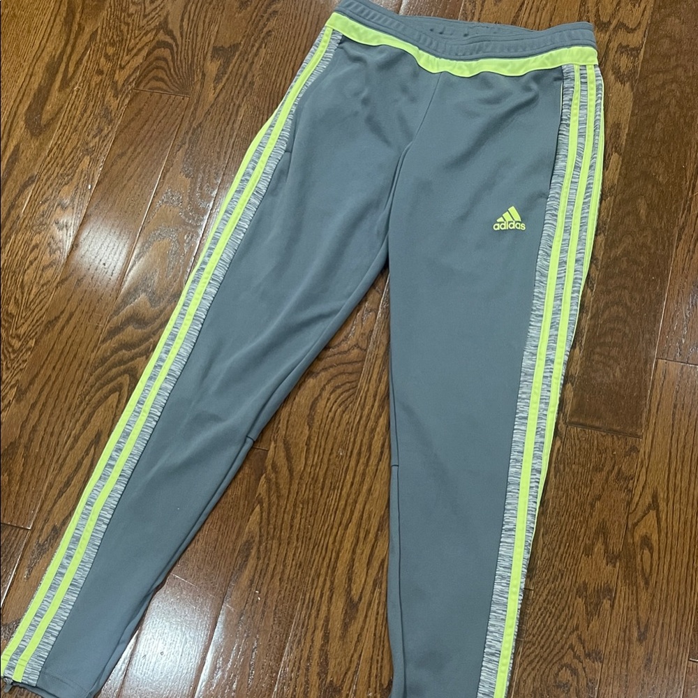 Adidas Kids Joggers in Gray with Neon Yellow Stripes